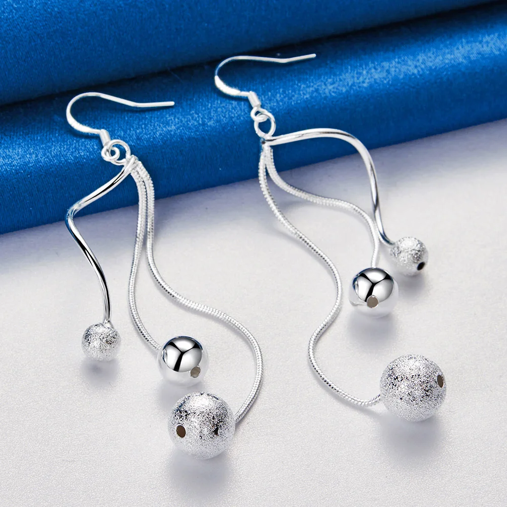 

925 Sterling Silver Fine Long Tassel Beads Earrings For Women Fashion Charm Wedding Party Favors Jewelry