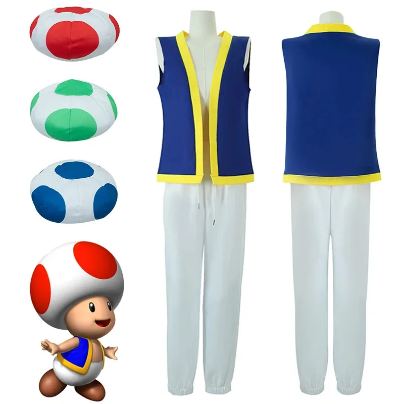 

New 2025 Kinopio Toad Cosplay Costumes Kids Adult Uniform Hat Game Bros Role Play Outfits Children Halloween Carnival Pa ★ ★ ★ ★