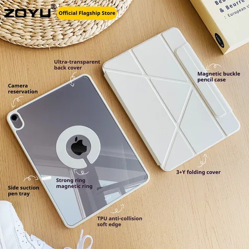 Imagen 2 del producto ZOYU Funda iPad A16 Air 11 4/5/6/7 10.9 Pro 11 12.9 13 Plegable desmontable en forma de Y, iPad 10.2 mini 67 Girar 360 ° Cubierta desmontable