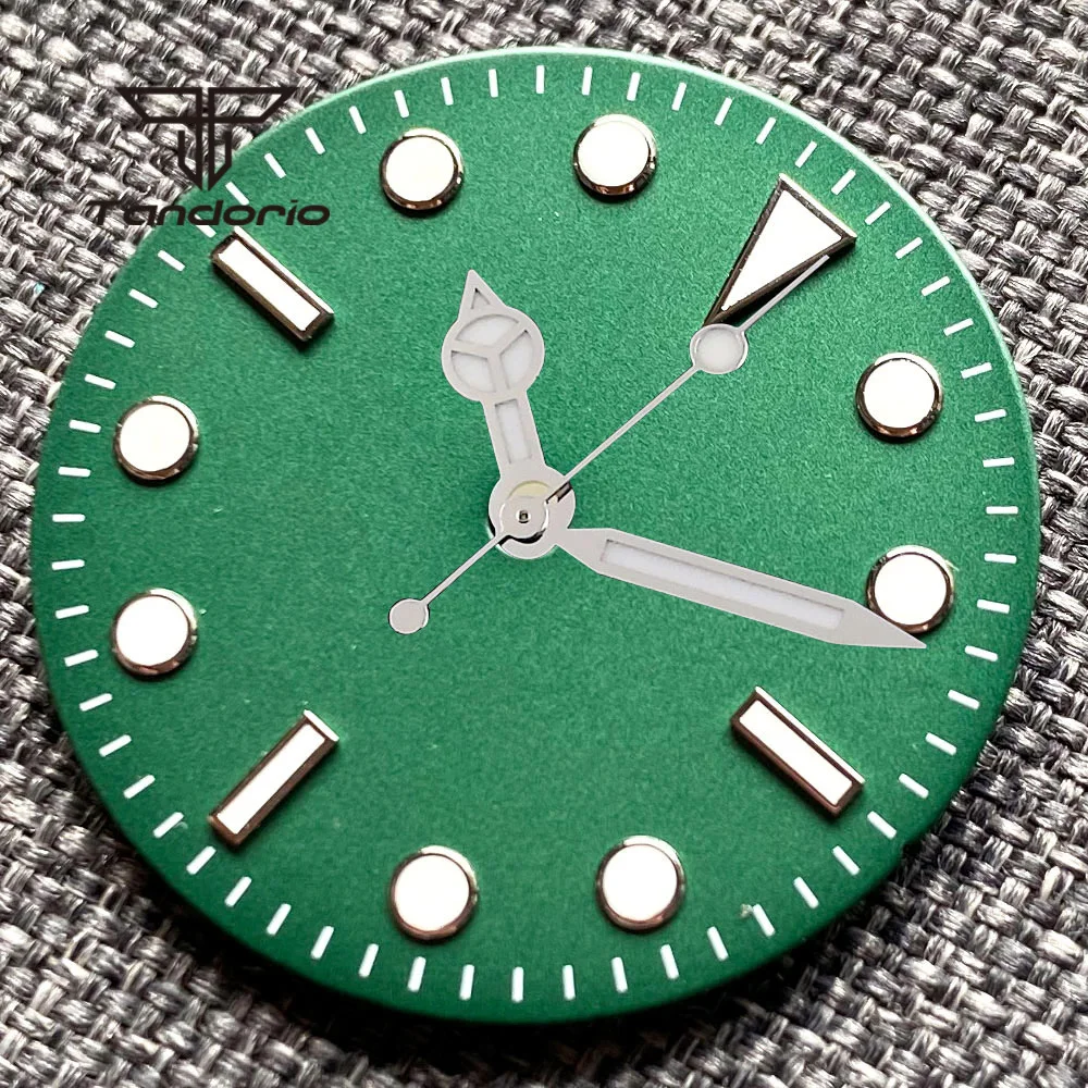 tandorio 29 mm schwarzes/blaues/grünes steriles Zifferblatt mit silbernen Zeigern, passend für NH35 NH36 ETA2824 PT5000 Miyota82 DG2813 Automatikwerk 6