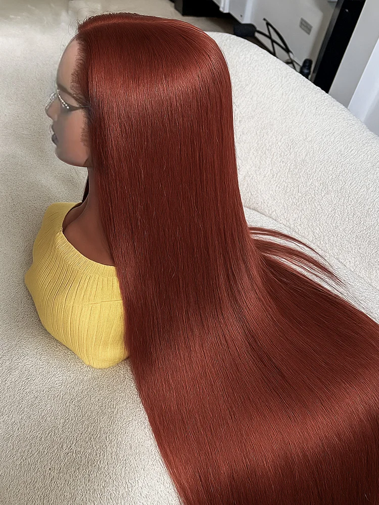 30 inch Reddish Brown Straight Wigs 13x4 HD Lace Human Hair Wig Pre Plucked Colored Lace Frontal Wigs Brazilian 100%Human Wig
