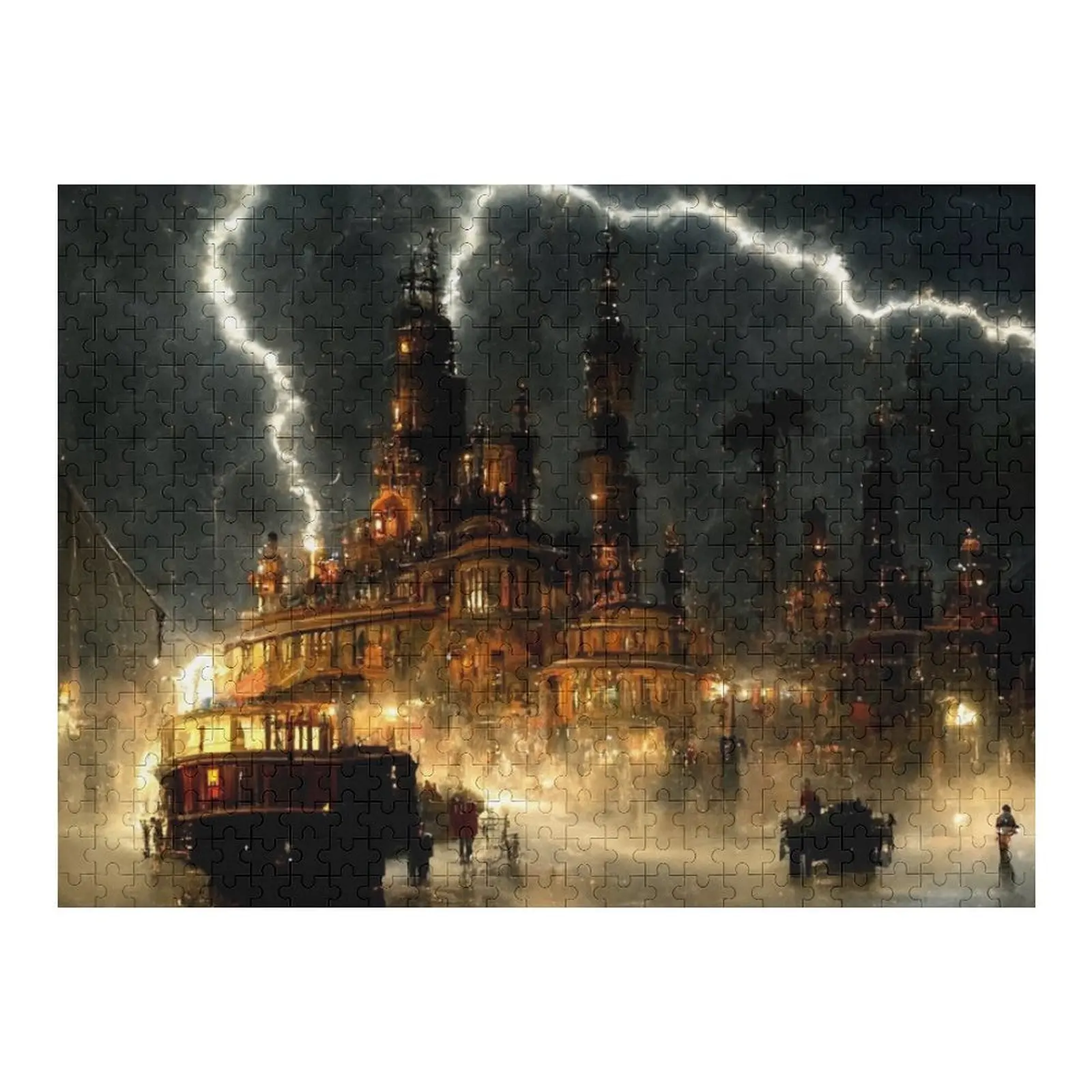 

Steampunk City during Lightening Storm Jigsaw Puzzle Scale Motors Customized Gifts For Kids Puzzle