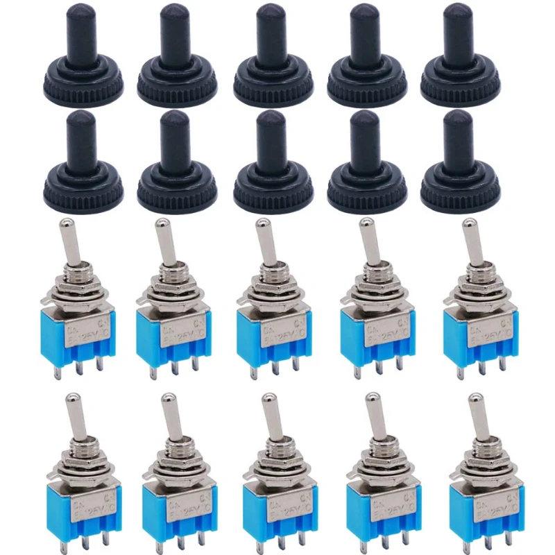 10/20Pcs Toggle Switch ON-OFF-ON/ON-ON 3Pin Position Latching MTS-103 MTS-102 AC 125V/6A Power Button Switch with Waterproof Cap