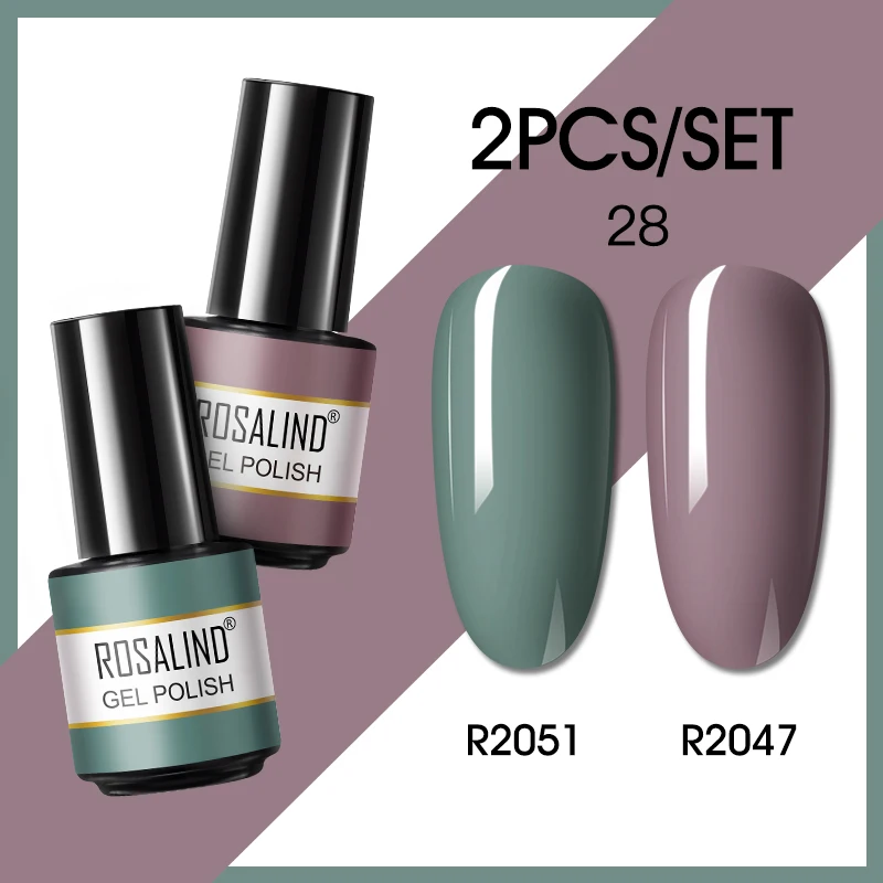 

ROSALIND Nail Gel Polish Set Gel Semi Permanent UV/LED Lamp Hybird Combination Vanish Gel Polish Salon/DIY Design Kit 2PCS