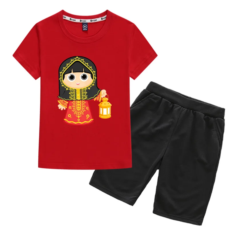 

Ramadan Kareem T-Shirt Kids Summer Clothes Boys Short Sleeve T-shirt Shorts 2pcs Sets Girls Fashion Muslim Islamic Holiday Gifts