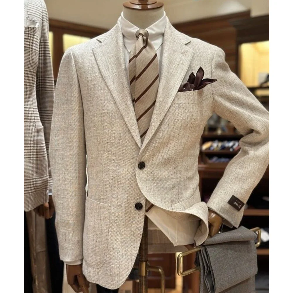 

Men's Blazer Cotton Linen Casual Jacket 2 Buckles Slim Fit Stylish Jacket Elegant and Fashionable Commuting Large Pocket