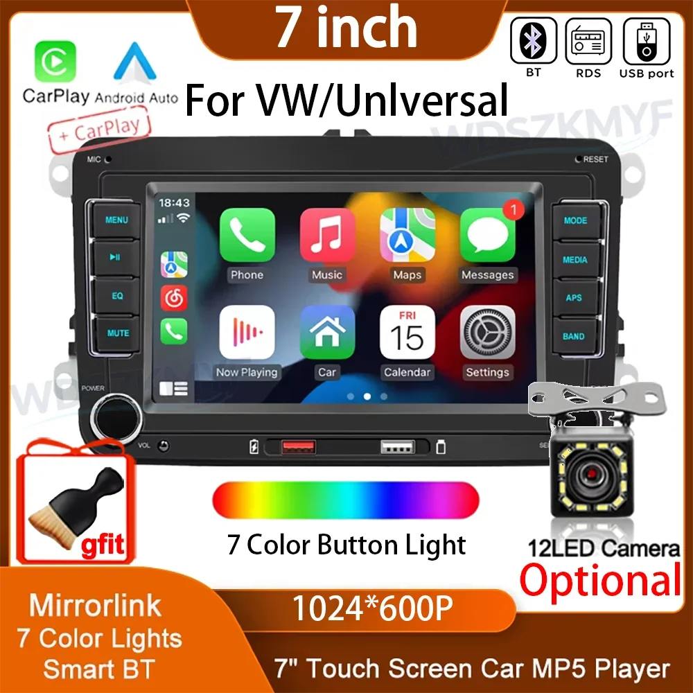 7 Inch 2 Din Car Multimedia Radio Player Fit VW Golf MK5 MK6 Polo Passat Wireless CarPlay Android Auto FM RDS Audio Receiver