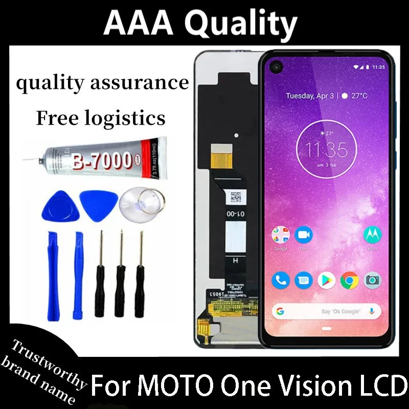 Tested Original 6.3 inch LCD screen for Moto One Vision, touch digitizer component for P50 XT1970 One Action XT2013