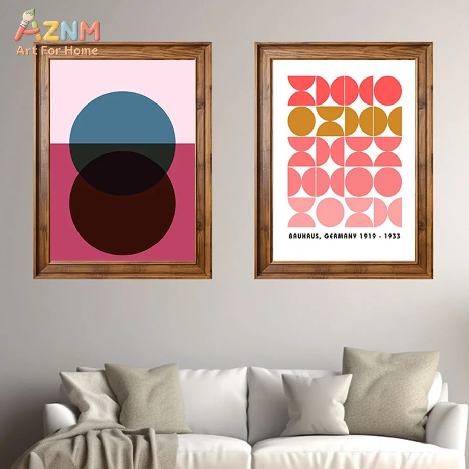 AZNM Vintage Bauhaus Abstract Geometric Canvas Print Colorful Circle Stripe Shape Exhibition Retro Wall Poster Unframed Modern L