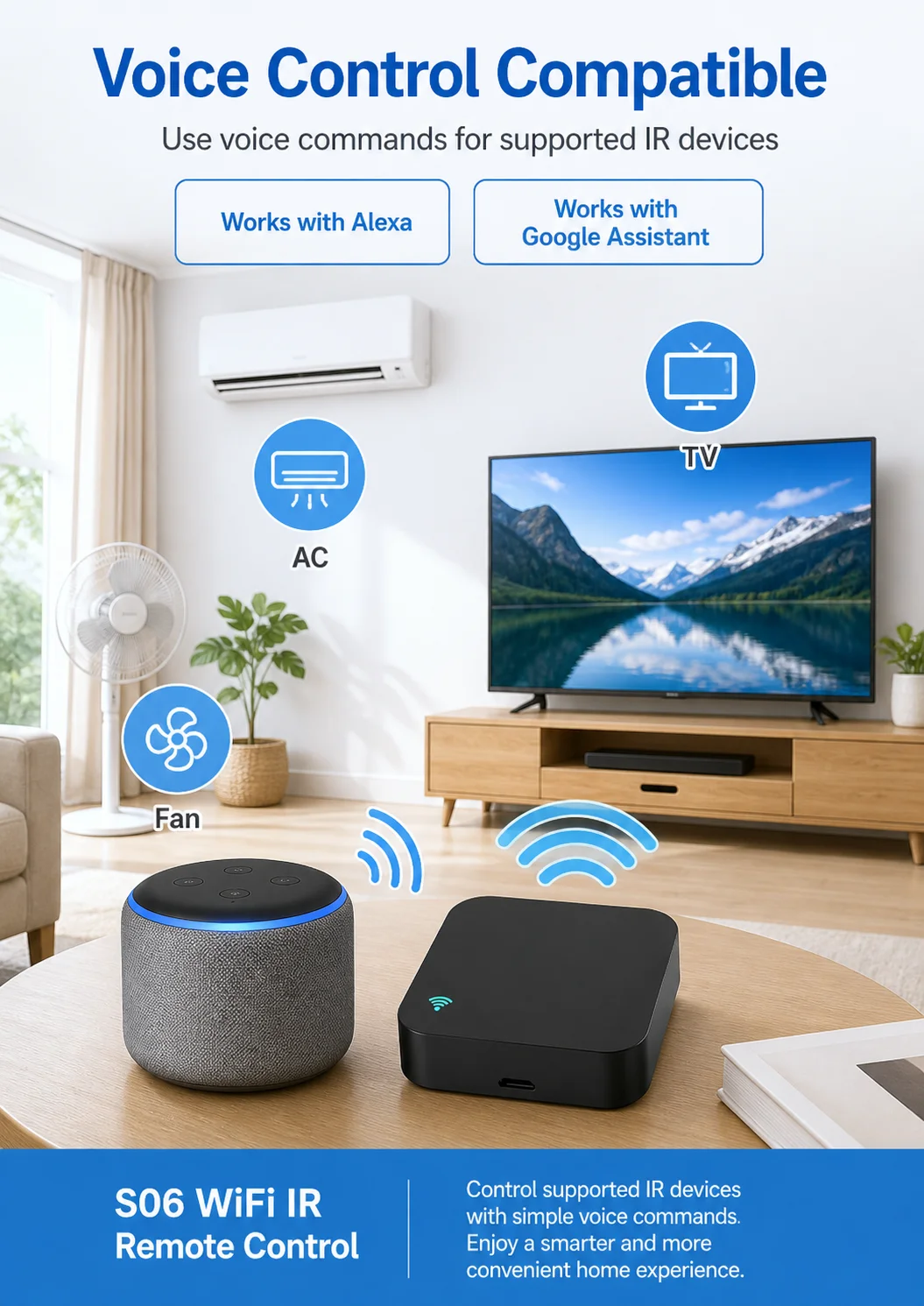 WiFi IR Universal Remote Control Smart Life Tuya App Compatible with Alexa Google Home for TV AC Fan - Infrared Smart Remote