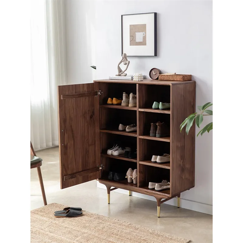 Nordic black walnut all-solid wood shoe cabinet