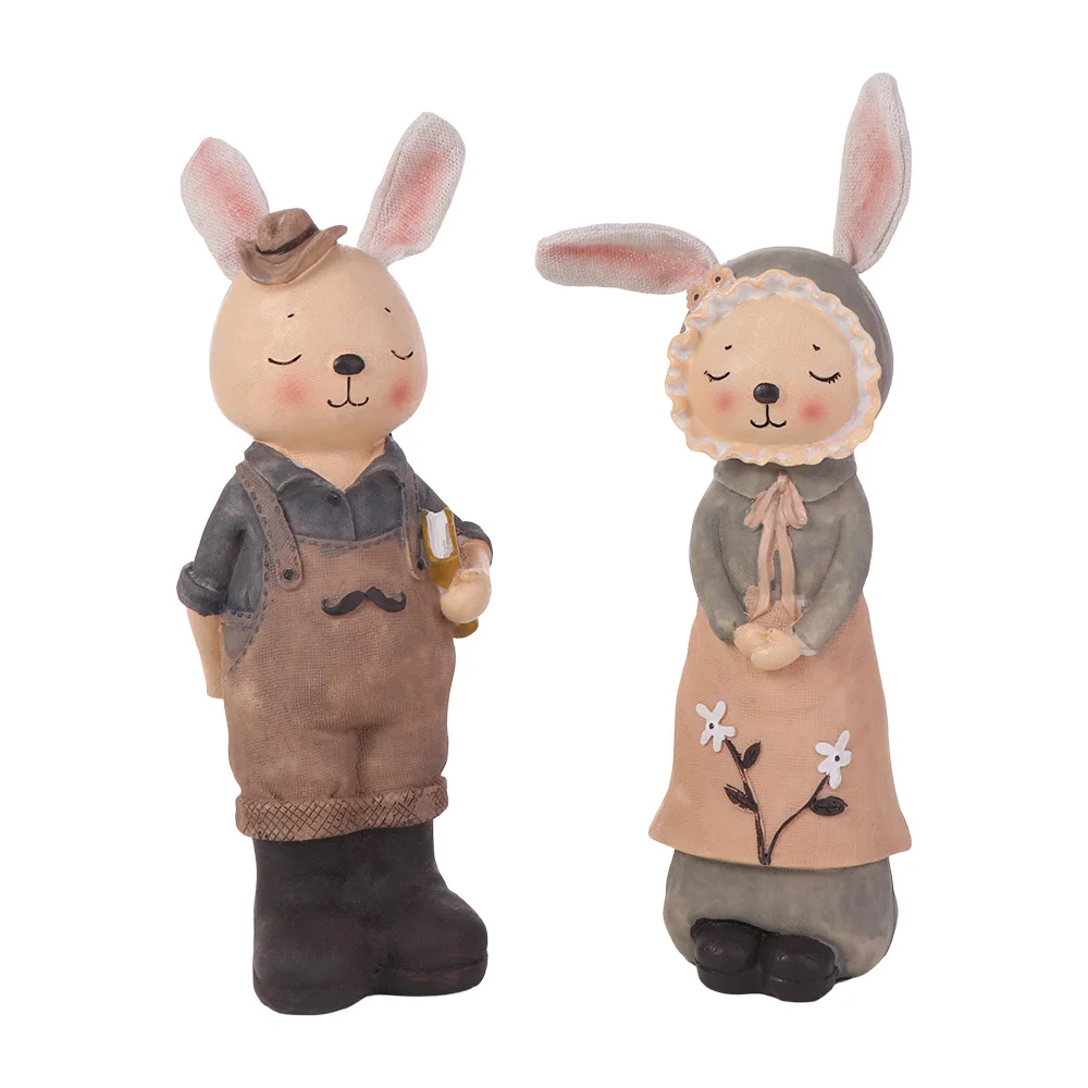 Mini Easter Bunny Statue Resin Crafts Cute Mini Rabbit Figurine European Pastoral Rabbit Desktop Ornament Outdoor Garden Lawn