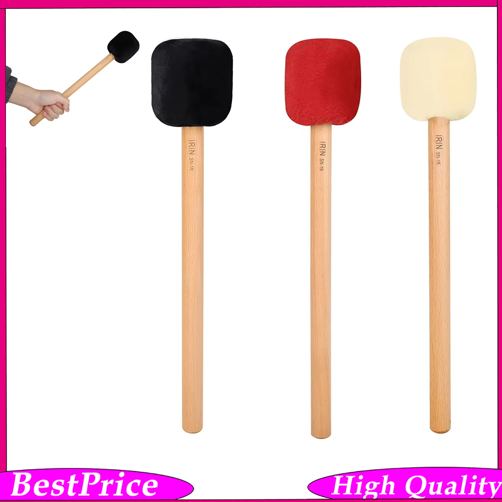 IRIN Drum Mallet Singing Bowl Mallet Beech Wood Mallet Stick Percussion Instrument Parts for Drum Replacement Parts Accessories