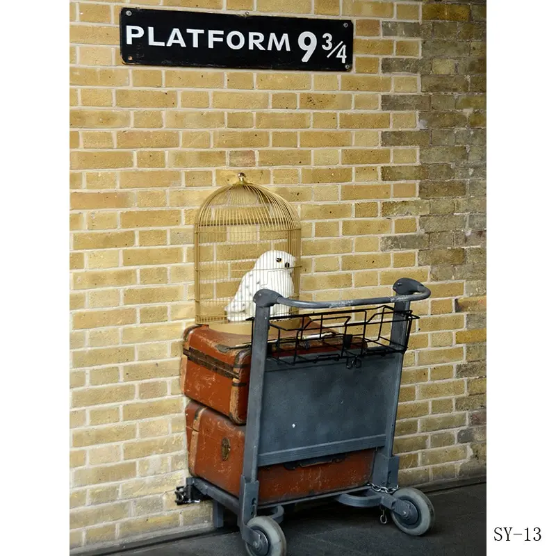 

SHUOZHIKE Art Fabric Heaven Brick Wall Photography Backdrop Platform 9 3/4 railway Station Photo Studio Background SS-12