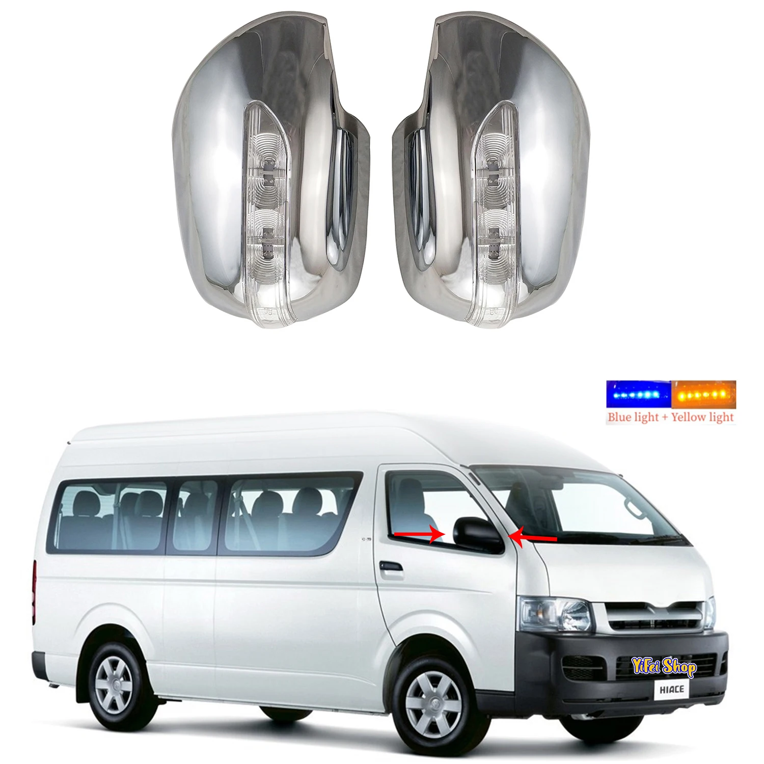 

2pcs Car ABS Chrome Rearview Accessories Plated Trim Door Mirror Cover With LED 2005 2008 2012 2014 For Toyota Hiace Commuter