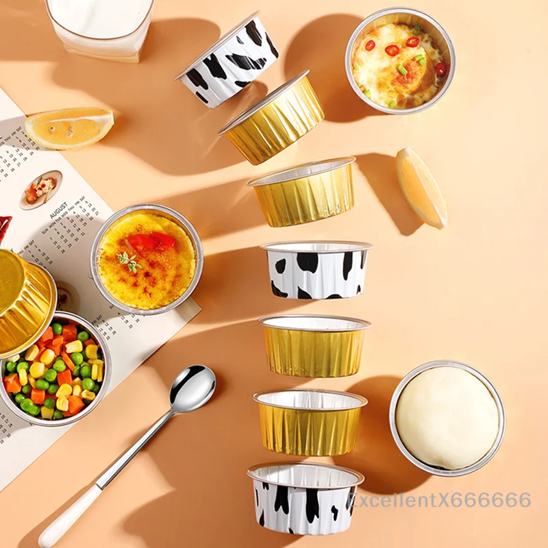 

10Pcs Reusable Round Aluminum Foil Tin Cup Pudding Cake Mold Air Fryer Tinfoil Box Small Baking Tray Baking Pastry Tools