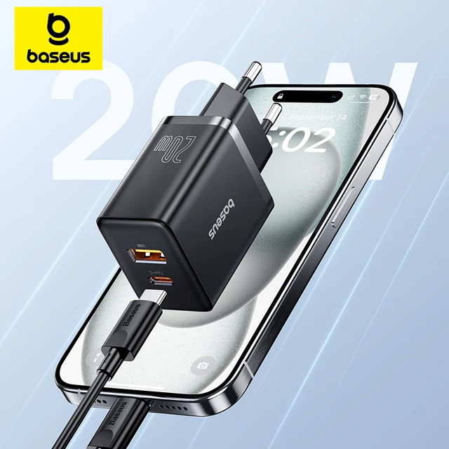 Baseus 20W PD Ładowarka Quick Charge USB Type C Ładowarka do iPhone 16 15 14 13 12 11 Xiaomi Słuchawki Ładowarka do telefonu Szybka ładowarka