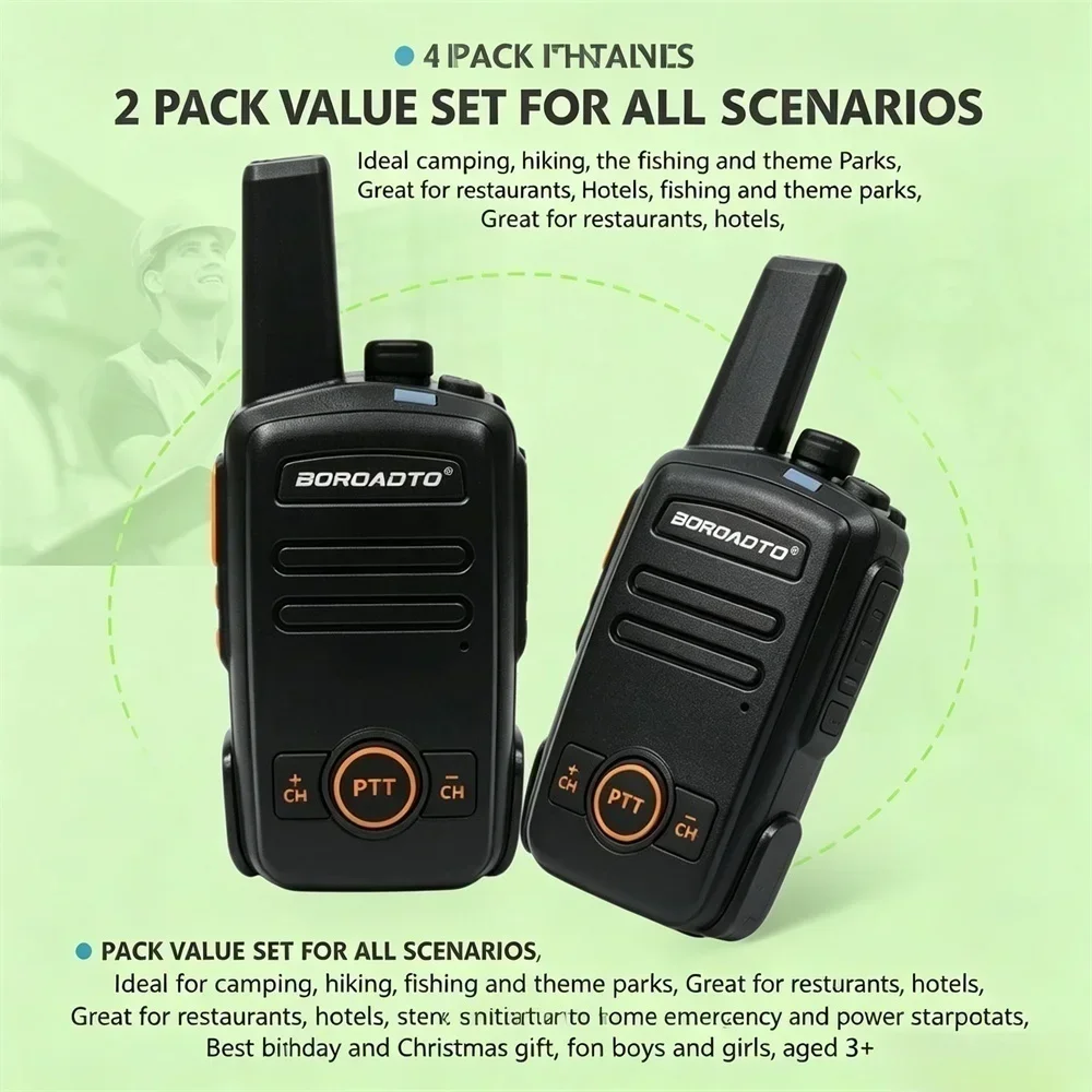 

Mini Walkie Talkies 2 Pack Rugged Durable USB-C Rechargeable Long Range 16 Channels Two Way Radio for Camping Hiking Adventure