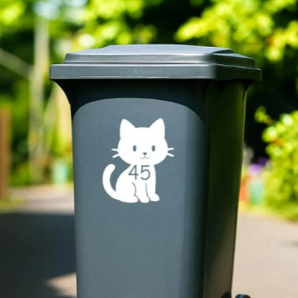 

3Pcs Cartoon Cute Cats House Number Wheelie Bin Stickers Custom House Number Vinyl Decal for Trash Decal Container Removable