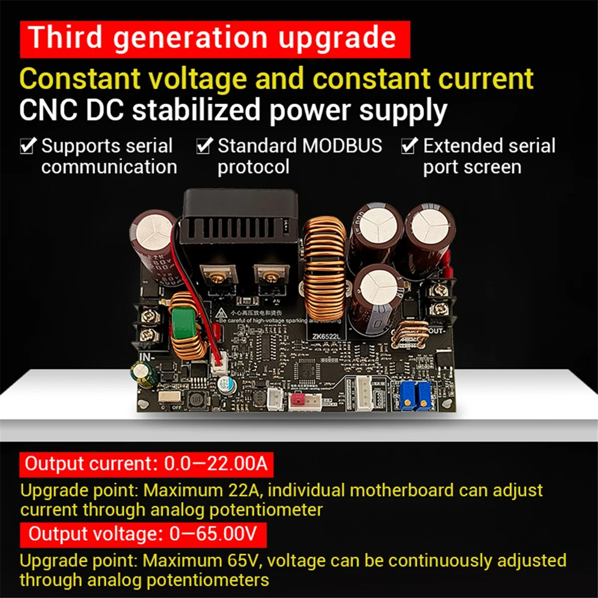 CNC Step-Down Power Supply, tensão ajustável, tensão constante, corrente constante, módulo, 6522, 22A, 65V