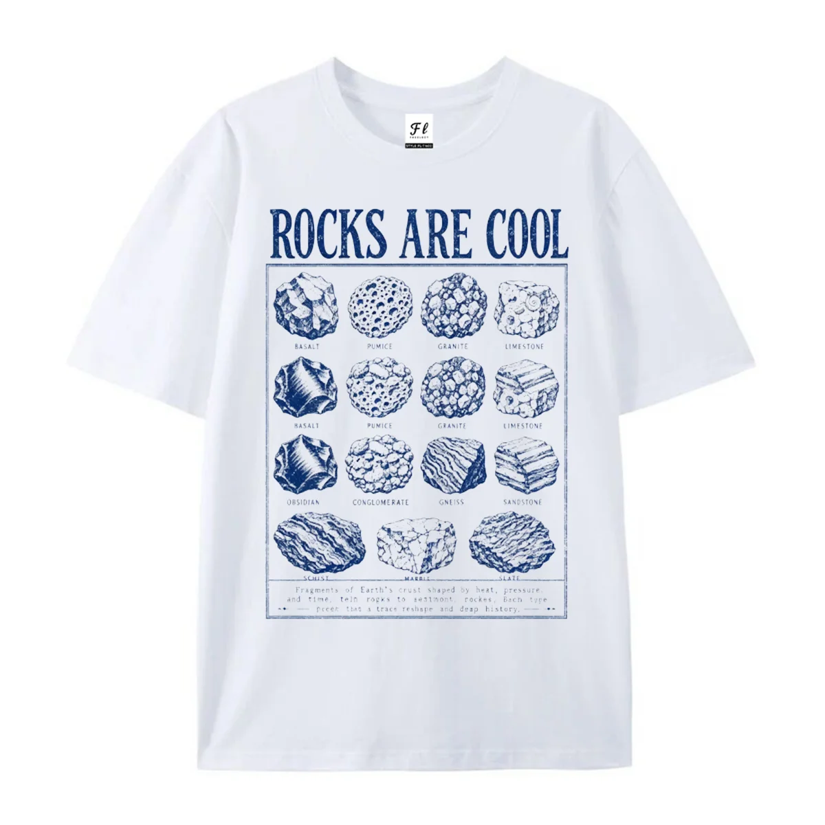 Rocks Are Cool Graphic T-Shirt Retro Rock Mineral Chart Print Tee Geology Lover Shirt Vintage Educational Nature Casual Top
