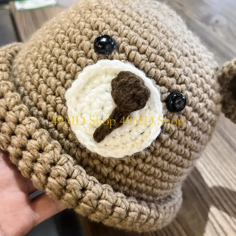 49MD Crochet Woolen Hat Beanie Hat Bear Ears Knitted Hat for Teenagers Adult