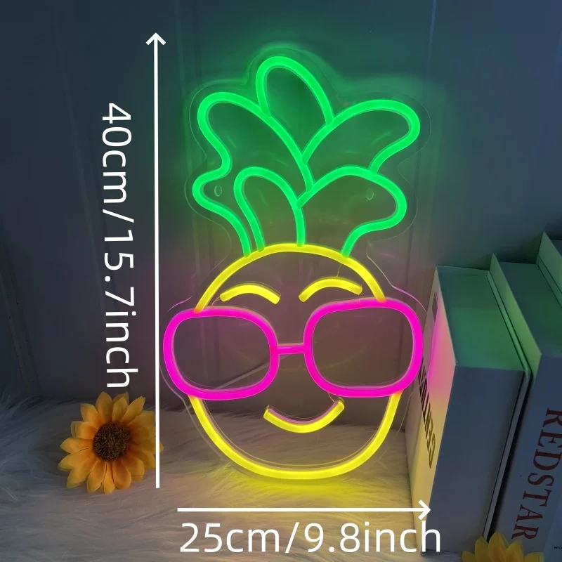 Pineapple neon, USB powered, brightness adjustable, suitable for bars, restaurants, summer parties, etc