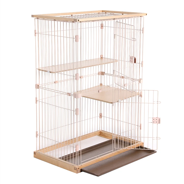 Quality Double Deck Pet Cat Cage 3 Layer Pet Cages With Wooden Frames