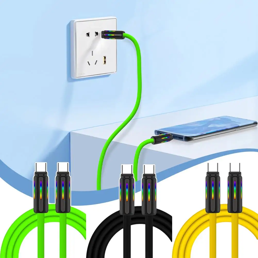 100W Silicone Fast Charging Cable With Seven-color Breathing Light Type C USB C Data Cable For Samsung For X Q9V0