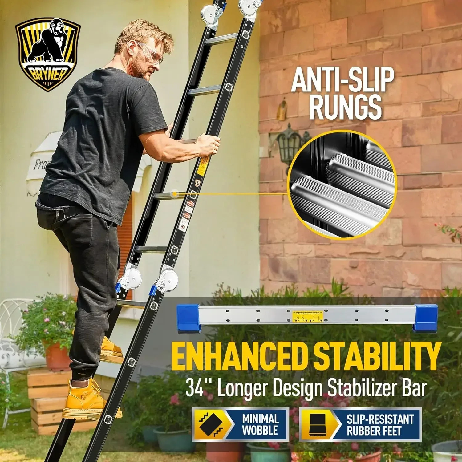 Step Ladder, Bryner 19.6ft 7 in 1 Folding  Multi-Purpose Aluminium Extension  Adjustable