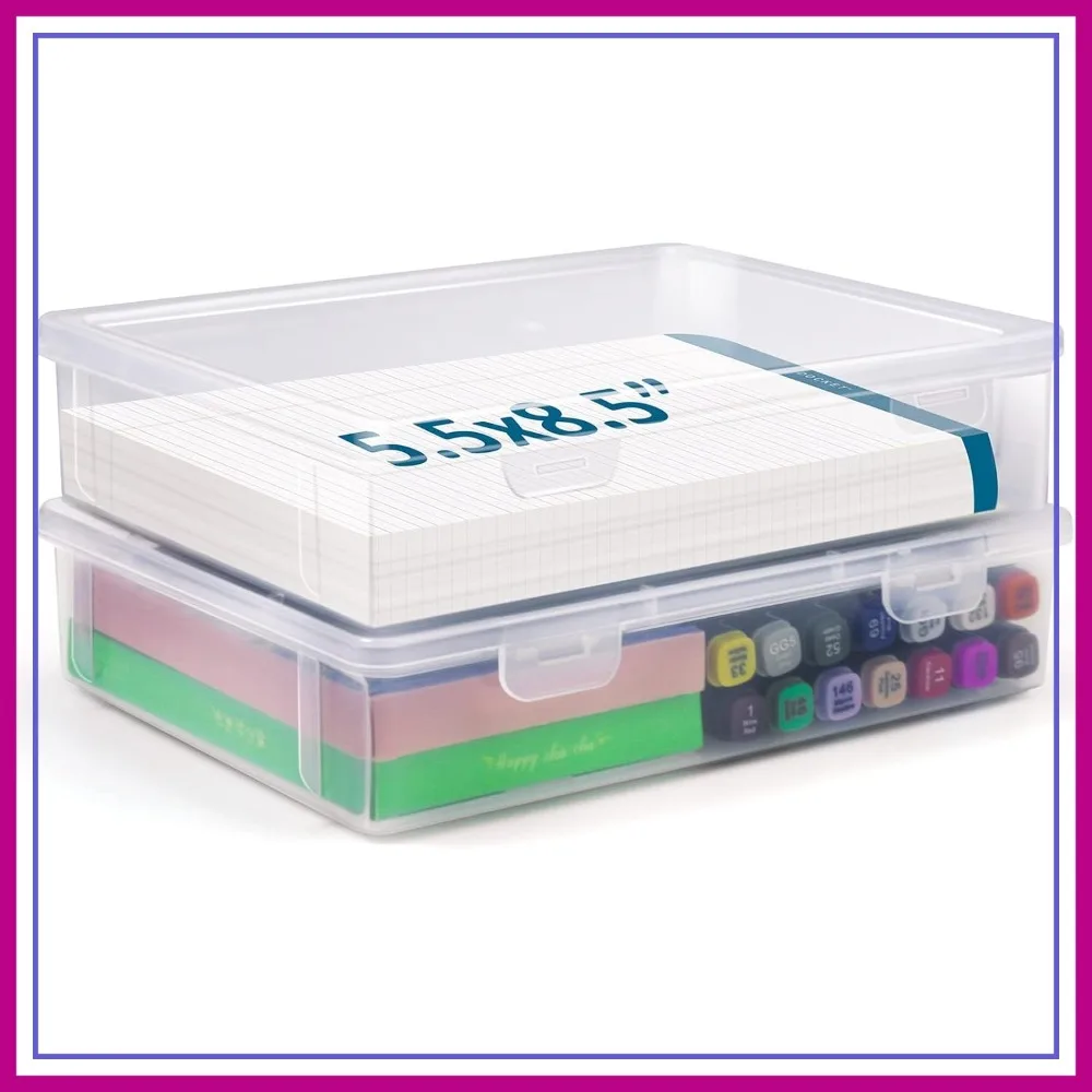 

Storage Boxes for 5x8 Legal Pads, Washi Tape Organizer, A5 Paper Storage Bin, Index Card Box 2-Pack