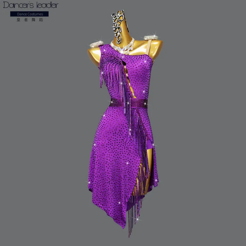 Latin Dance Dress Woman Shiny Diamond Dance Suit Adult Professional Custom Cha Tango Stage Costume Skirt