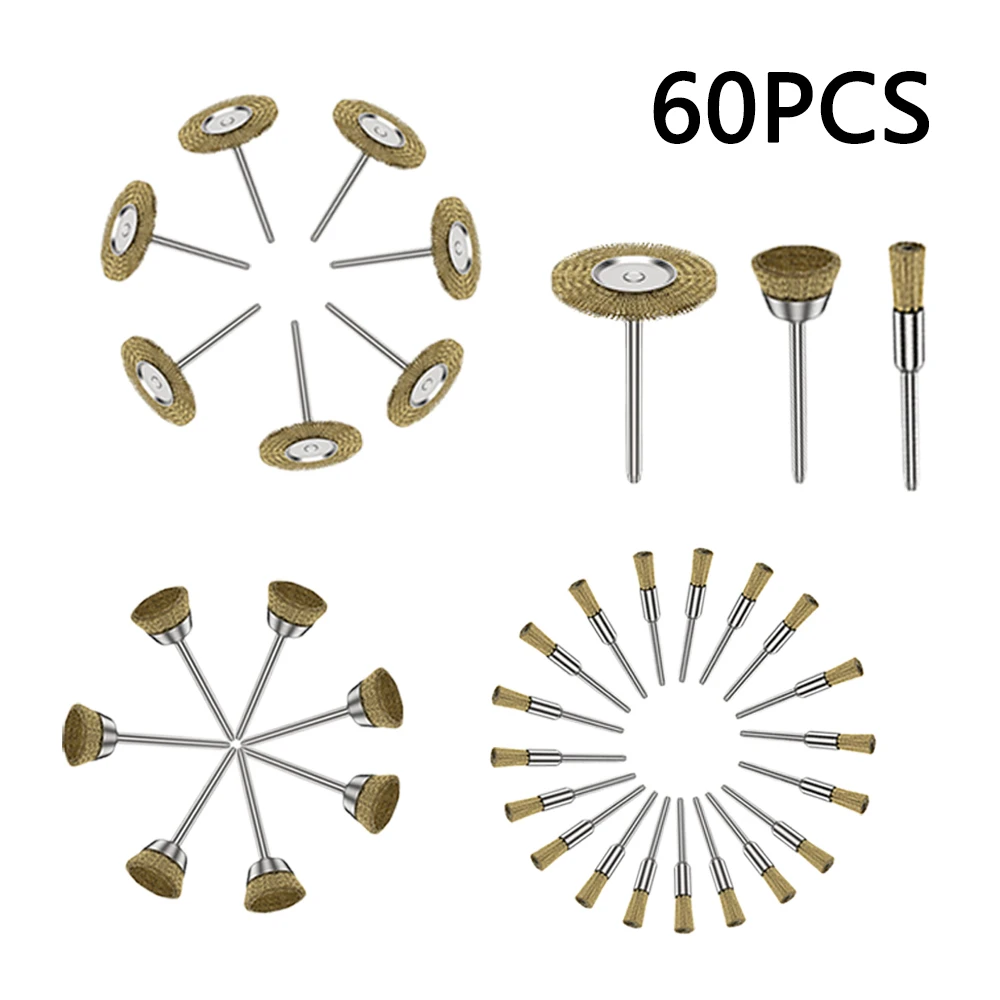 60PCS/Set Stainless Steel Wire Brush Wheel Cup Brush Set Wire Drill Brush Set Cleaning Deburring Tool for Removal of Rust Paint