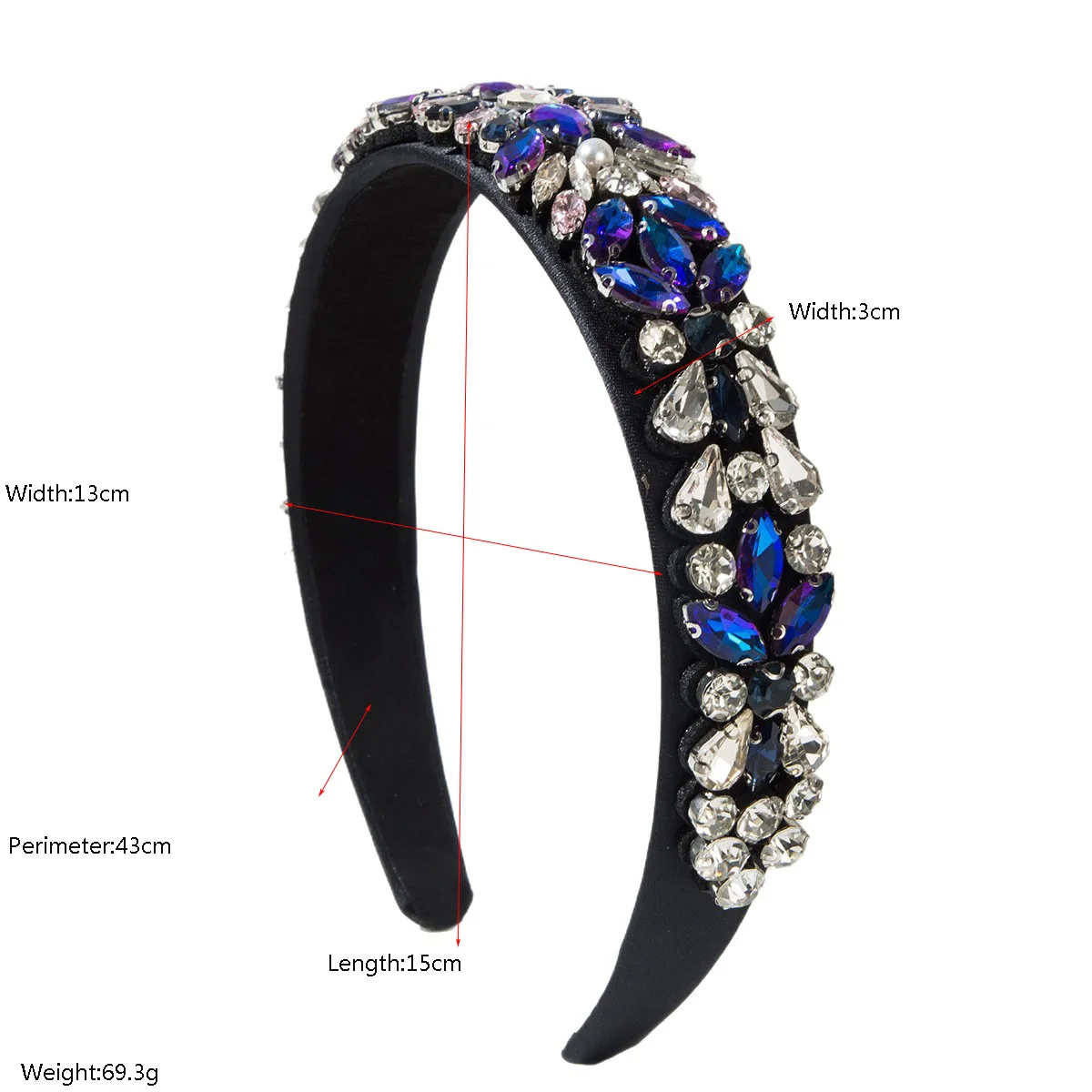 Korean Fashion Fabric Retro Baroque Full Diamond Water Drop Headband for Women Luxury Elegant Hair Accessory