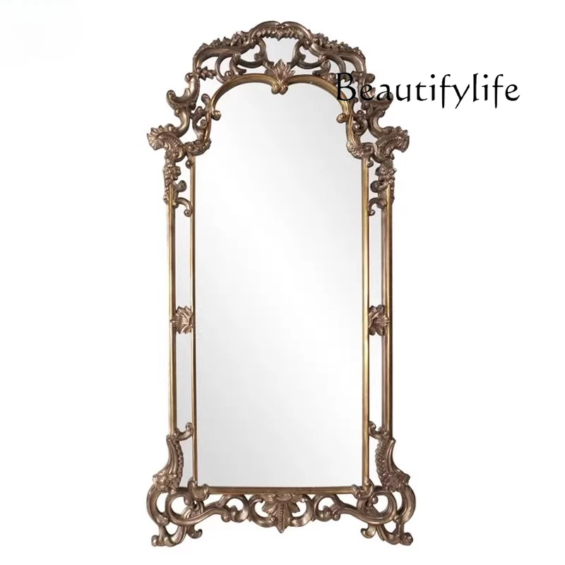 European retro floor-to-ceiling full-length mirror wall-mounted French engraved large-size full-length mirror