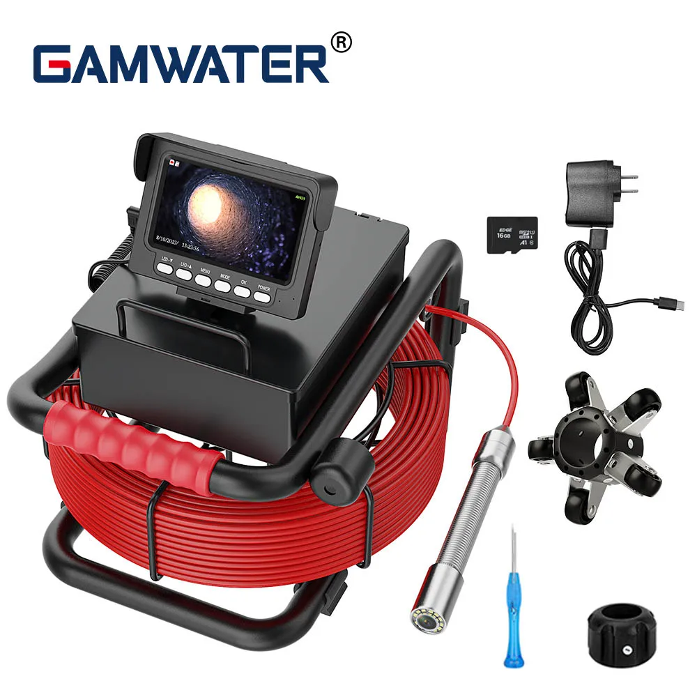 4.3 inch Sewer Pipe Inspection Camera, DVR 16GB with 4500mAh Battery, IP68, HD1000TVL, 17MM/22MM Endoscope Camera 10/20/30/50M