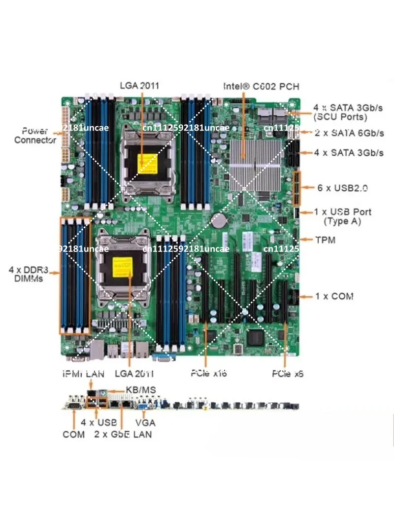 Dual X79 2011 C606 Server Motherboard Supports E5 V2 REG DDR3 Memory
