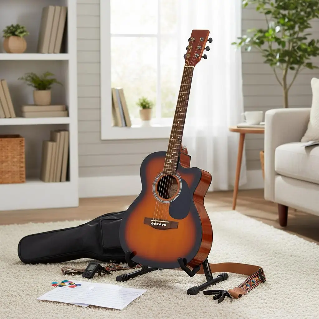 

40-дюймовая акустическая фолк-гитара со стальными струнами, верхняя дека из массива дерева Sunset, насыщенный резонансный звук, для начинающих и опытных музыкантов