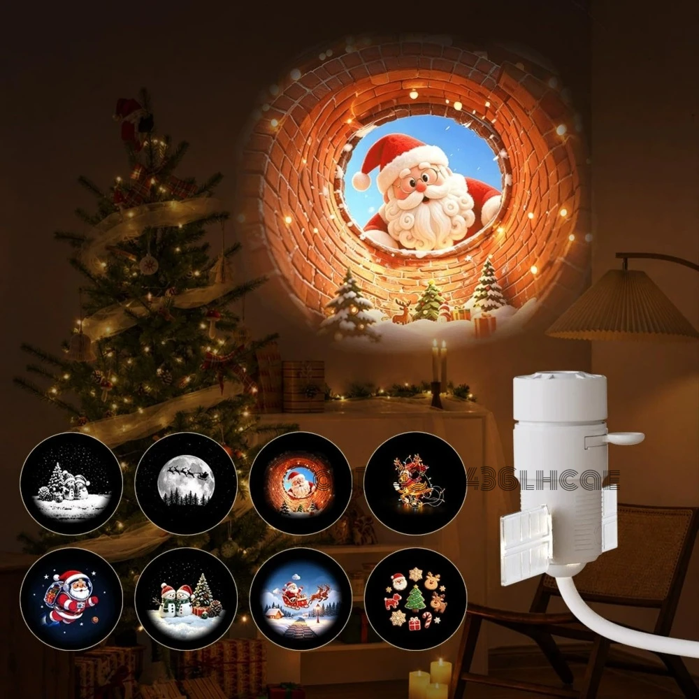 Christmas Projector Night Light with 8 Films 2 in 1 Multicolour Night Light USB Design 360°Adjustable Image Projector