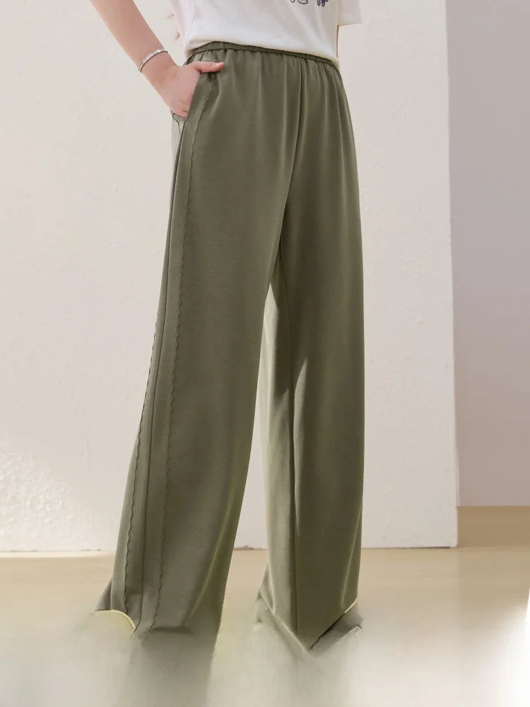

Laid-back Straight Leg Pants Elastic Waist Draping Sensation plus Size Women's Casual Summer Fashion High Waist Trousers