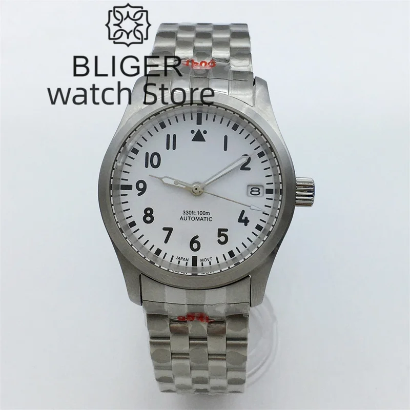 BLIGER Field Watches Japan NH35A Movement 36mm 39mm Lady Men Stainless Sport Mechanical Wristwatch Dome Sapphrie Glass Pilot