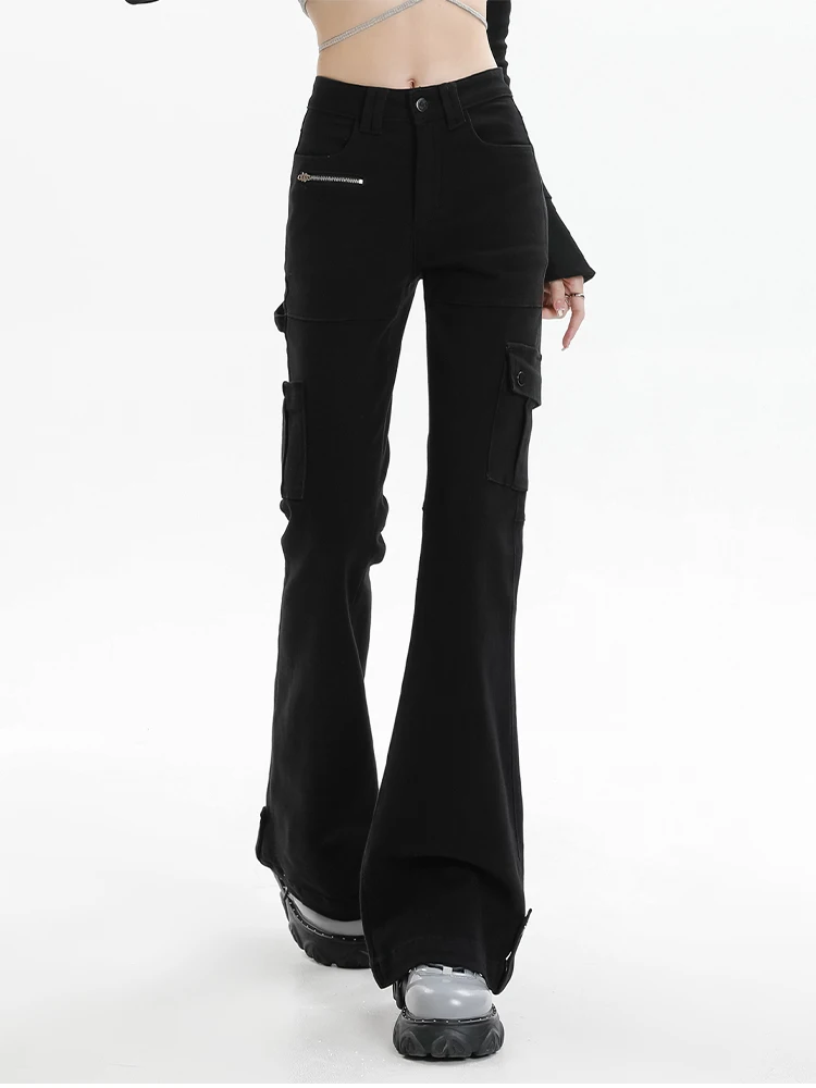 

2025 Осень Зима Женские готические темные академические расклешенные джинсовые брюки с высокой талией Черные джинсы-клеш Y2k 2000-х Harajuku Slim New