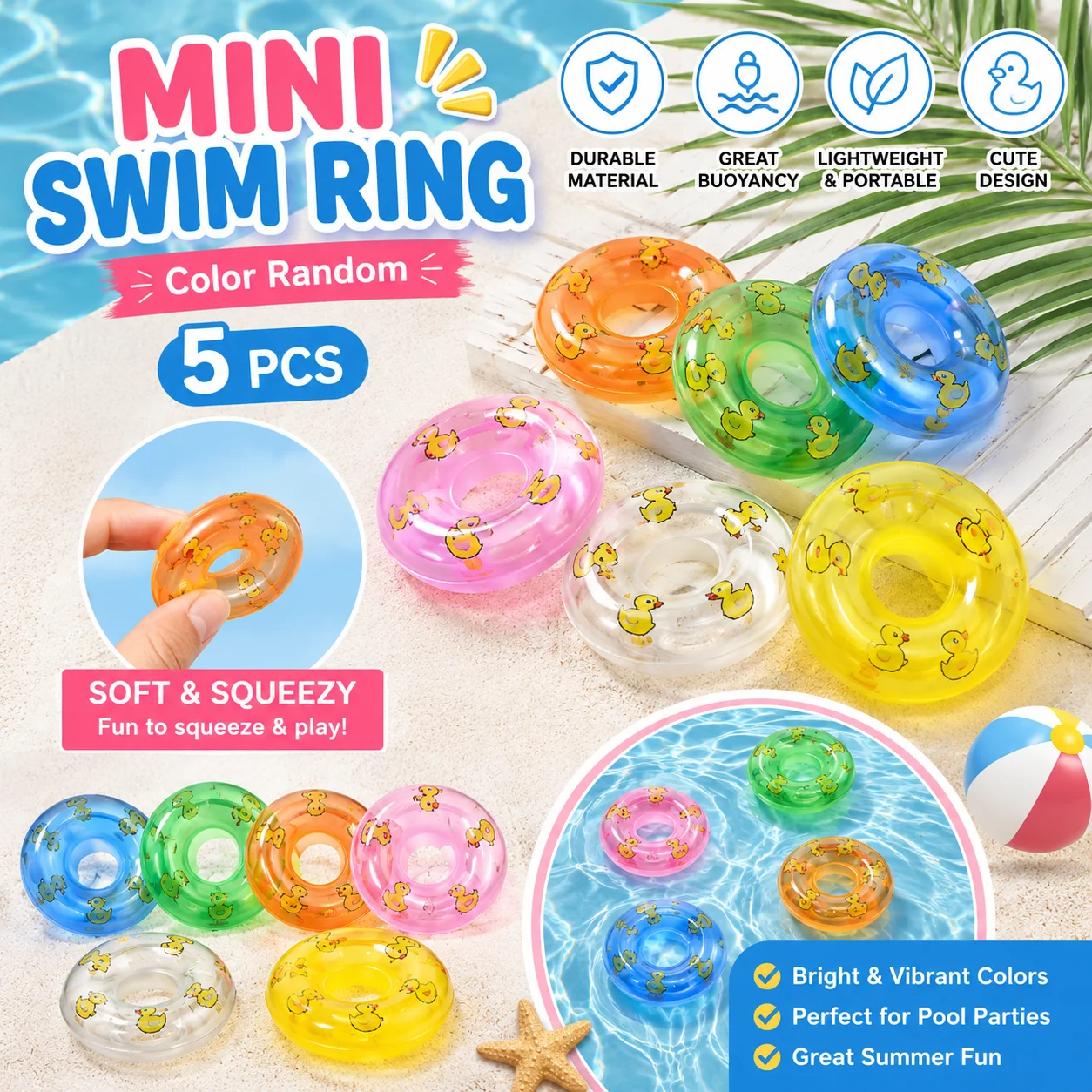 5PCS Mini Pool Float Rings Inflatable Doll Swim Ring Water Play Bath Toy Summer Party Supplies