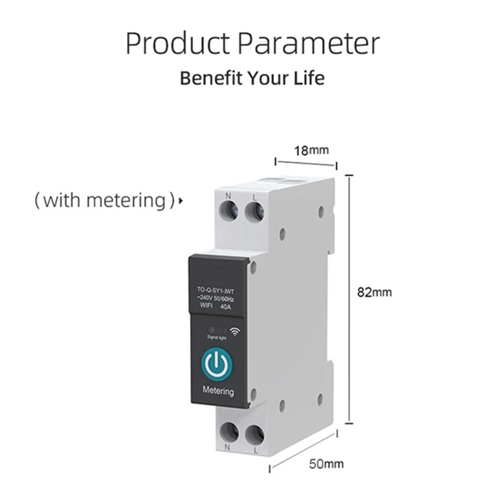 Tuya WiFi inteligente disjuntor, interruptor de controle remoto sem fio, preto com medição, trilho 1P DIN para casa inteligente, 63A