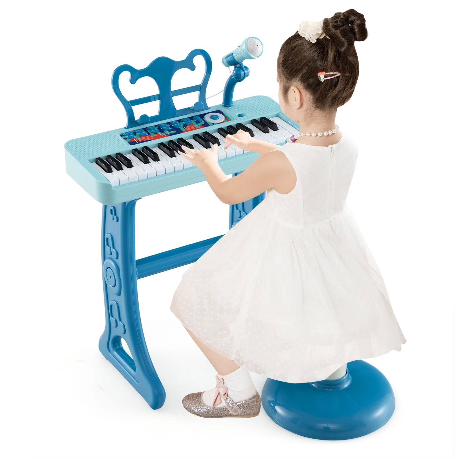 37-Key Kids Piano Keyboard Toy Musical Electronic Instrument with Stool Blue