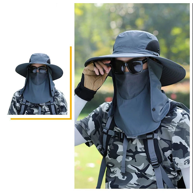 Omni Directional Brim Face Shield Neck Protection Sun Hat Big Brim Outdoor Youth Mountaineering Fishing Hat Ultraviolet Proof