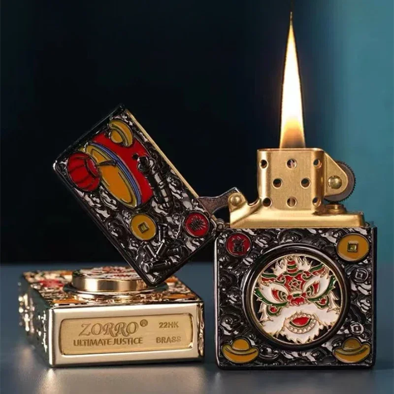 

ZORRO Embossed come on Lighter, Windproof Retro Pure Copper Armor Machine, Auspicious Holiday Gift for Boyfriend