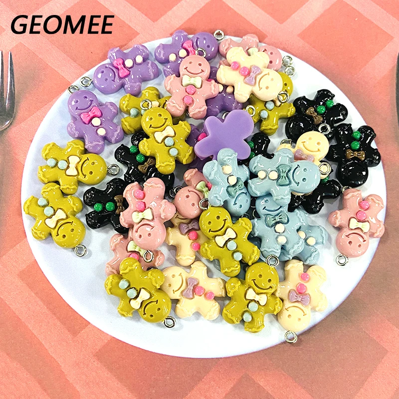 10/12pcs Bright Gingerbread Man Resin Charms Happy Christmas Food Pendant For Earring Xmas Tree Decor Diy Jewelry Make