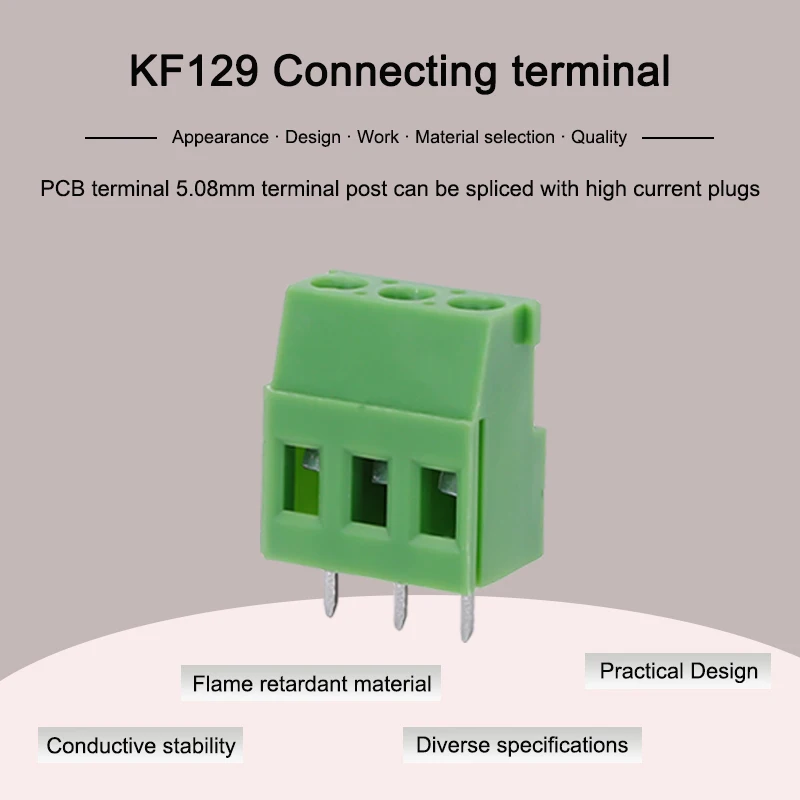 KF128/129 PCB Mount Screw Block Connector Terminal Block spacing 7.5/5.08mm 2P 3P Spliced Screw Wire Connector Straight Assortme