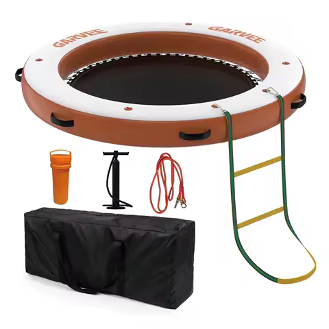 2.4m Round Inflatable Floating Dock Platform,Heavy Duty Water Raft Island with Mesh Swim Area &amp; Non-Slip EVA Deck,for Sea &amp; Pool